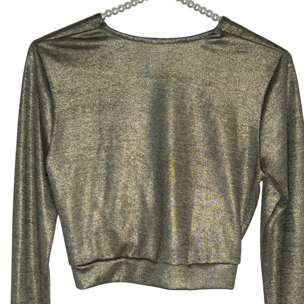 Blue Life Crop Twist Top Medium Festival Metallic Club Disco 70s Party Gold NEW - Picture 4 of 6